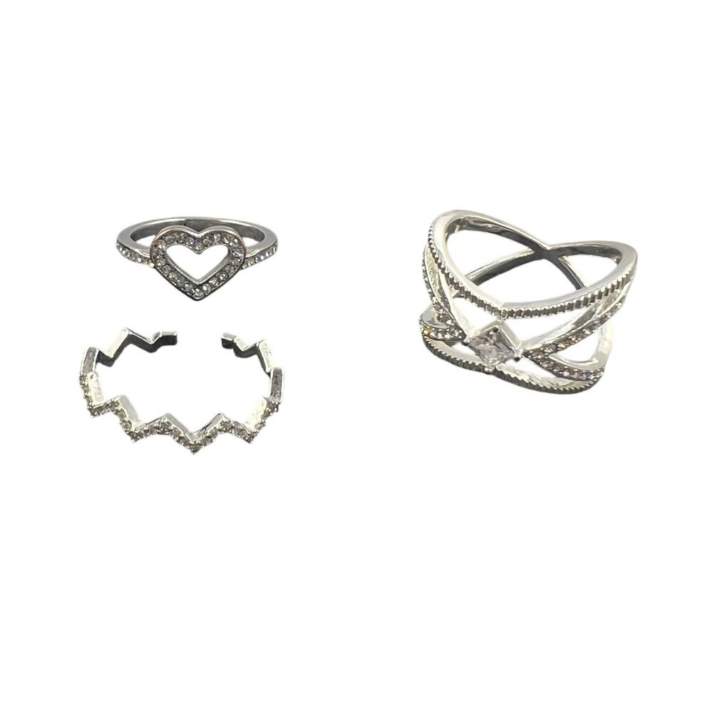 Lot 3 Vintage Silver Tone Cubic Zirconia Rings Fashion Jewelry Sizes 8 & 9